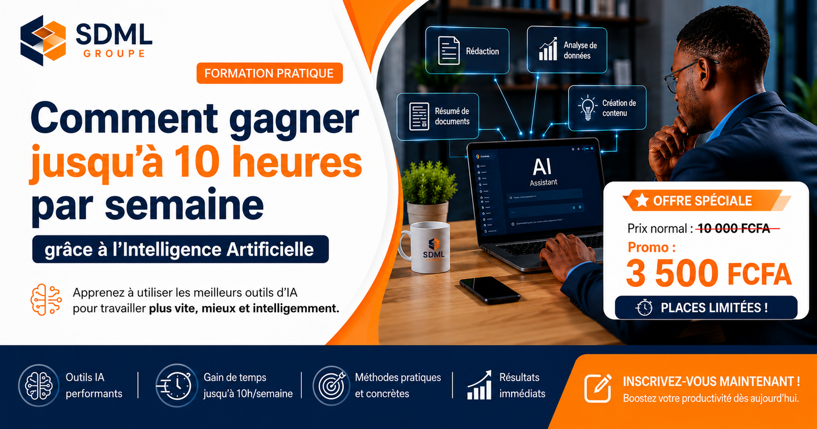 Formation Pratique en Intelligence Artificielle :  Apprenez à gagner jusqu'à 10 heures par semaine grâce aux meilleurs outils d'IA